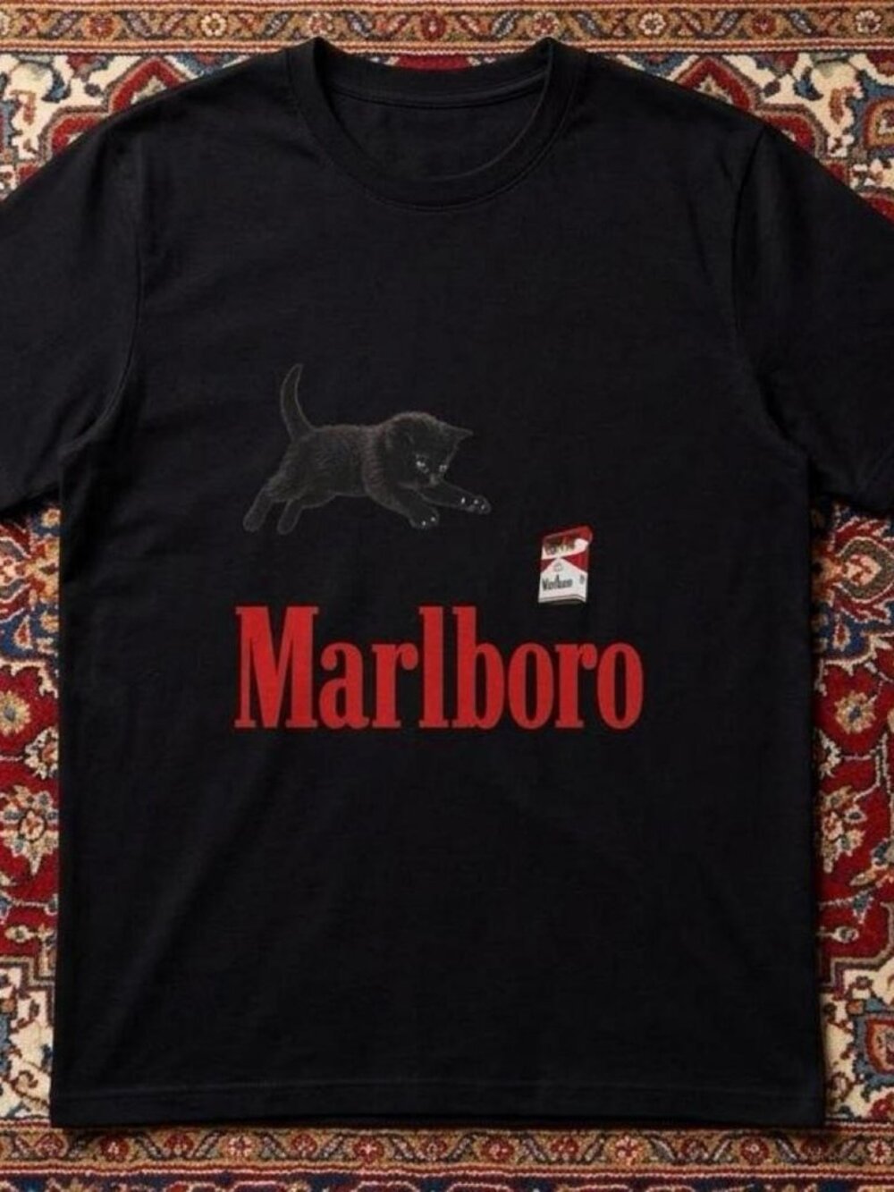 Playful Black Cat Graphic T-Shirt – Minimal Red Typography Tee